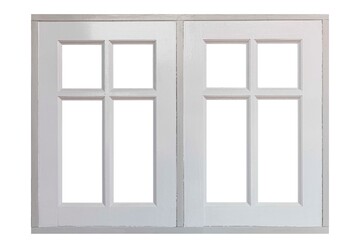 Old wooden window frame painted white vintage isolated on a white background