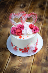 cake with cream cheese with isomalt hearts.