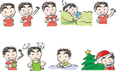 vector cartoon boy life action emoji set