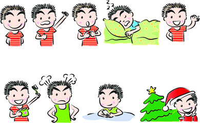 vector cartoon boy life action emoji set