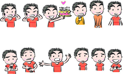 vector cartoon boy life action emoji set