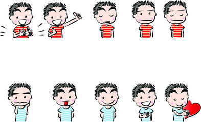 vector cartoon boy life action emoji set