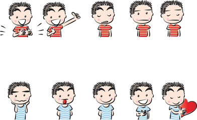 vector cartoon boy life action emoji set