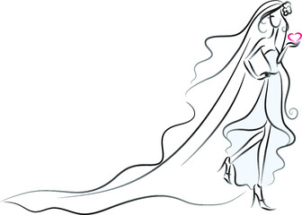 vector drawing bride with flowers
