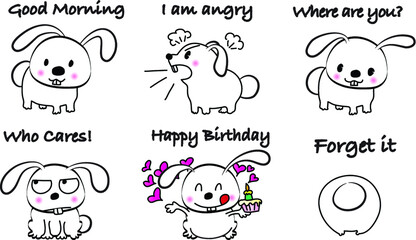 vector cartoon rabbit emoji life action set