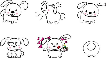 vector cartoon rabbit emoji life action set