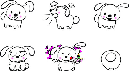 vector cartoon rabbit emoji life action set