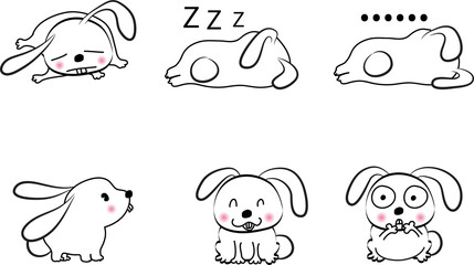 vector cartoon rabbit emoji life action set