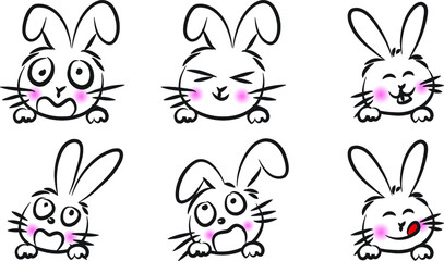 vector cartoon rabbit emoji life action set