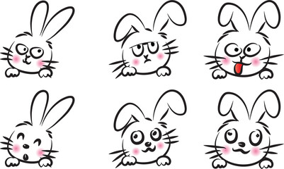 vector cartoon rabbit emoji life action set