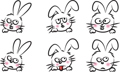 vector cartoon rabbit emoji life action set