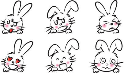 vector cartoon rabbit emoji life action set