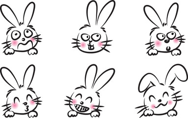 vector cartoon rabbit emoji life action set