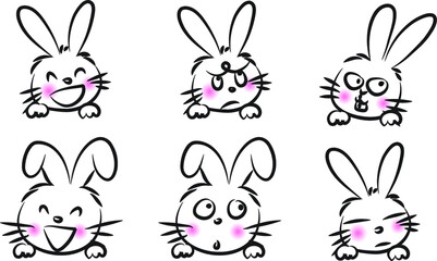 vector cartoon rabbit emoji life action set