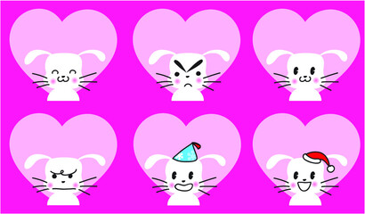 Fototapeta premium vector cartoon rabbit emoji life action set