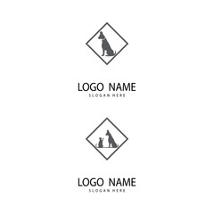 Naklejka premium Set Cat and Dog vector silhouettes logo template