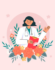 illustration of the image of a young woman doctor