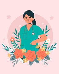 illustration of the image of a young woman doctor