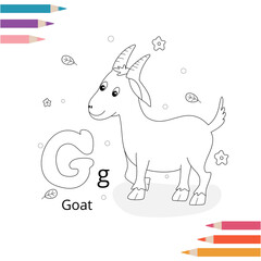 Animal alphabet coloring book page for kids. Vector illustration. Hand drawn.