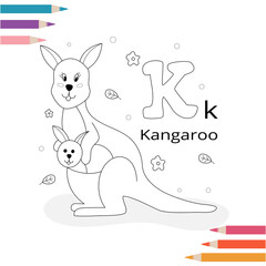 Animal alphabet coloring book page for kids. Vector illustration. Hand drawn.