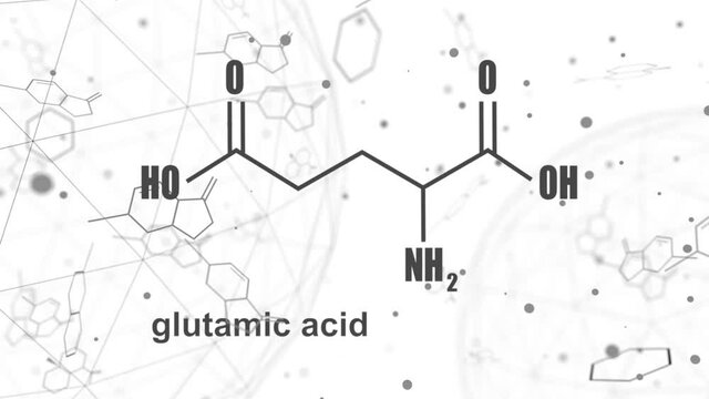 Amino acid. Glutamic acid structural formula. Lines and dots connected background. 3D rendering