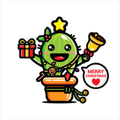 cute cactus character vector design celebrating christmas