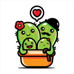 cute family cactus character vector design