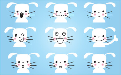 vector cartoon rabbit emoji life action set