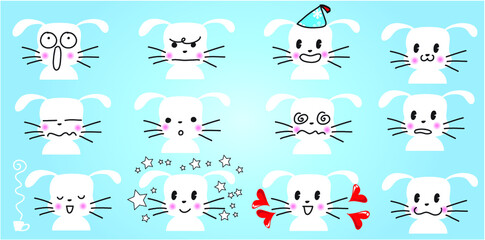 vector cartoon rabbit emoji life action set