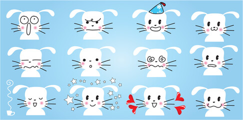 vector cartoon rabbit emoji life action set