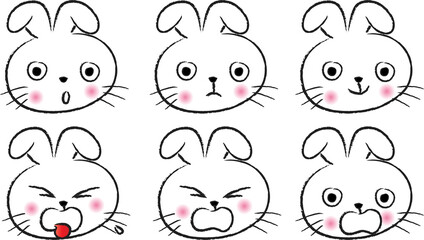 vector cartoon rabbit emoji life action set