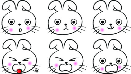 vector cartoon rabbit emoji life action set
