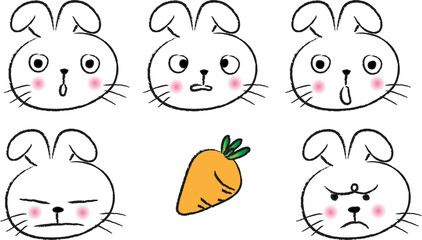 vector cartoon rabbit emoji life action set