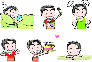 vector cartoon boy emoji life action set