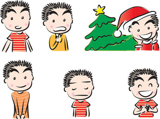 vector cartoon boy emoji life action set