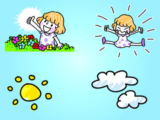 Fototapeta premium vector cartoon girl emoji life action set