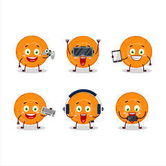 Slice of carrot cartoon character are playing games with various cute emoticons