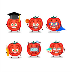 School student of slice of tomato cartoon character with various expressions