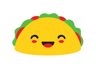 Vector illustration of a cute smiling taco cartoon with happy faces.