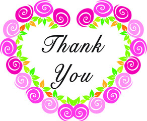 vector drawing flowers heart shape border thank you card