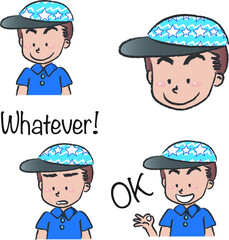 vector cartoon boy with cap life emoji action set