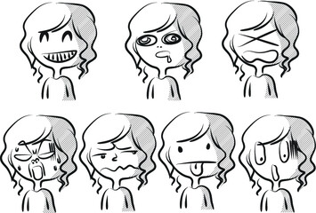 vector cartoon girl life emoji action set