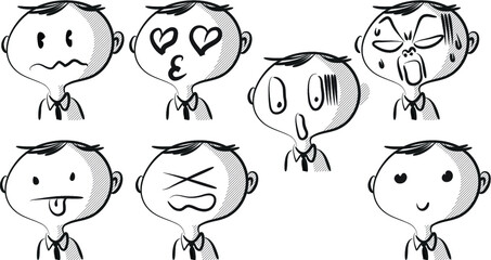 vector cartoon man life emoji action set