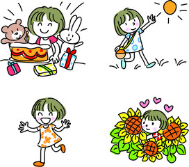 vector cartoon girl life emoji action set