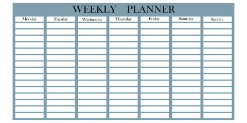 Calendar planner week. Table schedule grid. Vector background. Business template. Stock image. EPS 10.