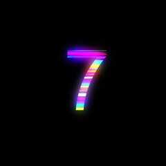 Rainbow number 7 illustration on isolated black background. Abstract alphabet symbol for banner , flyer or cover.