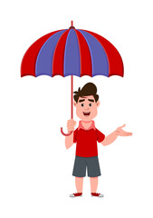 cute boy using umbrella