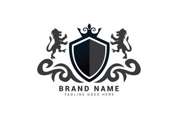 Shield lion logo design vector template.