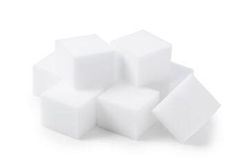 Melamine sponge placed on white background