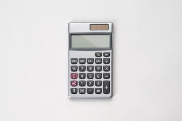 Top view of calculator with white isolated background 